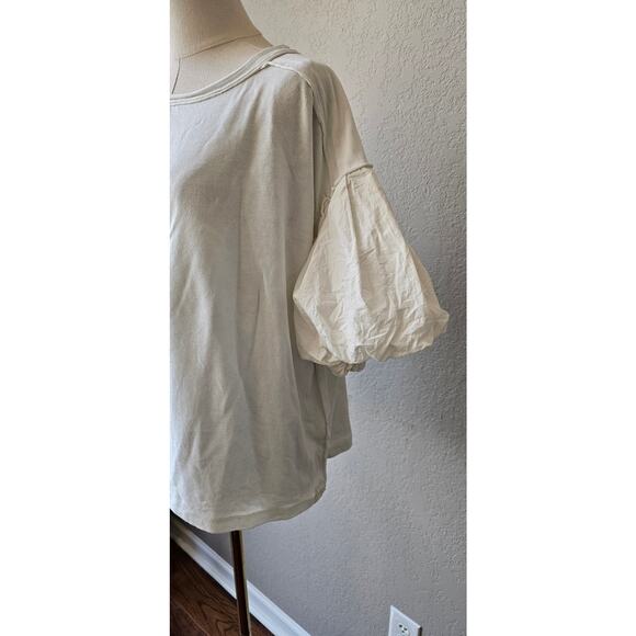 We The Free People Oversized Puff Short Sleeves Blossom Tee Shirt Women XS White - Picture 5 of 9